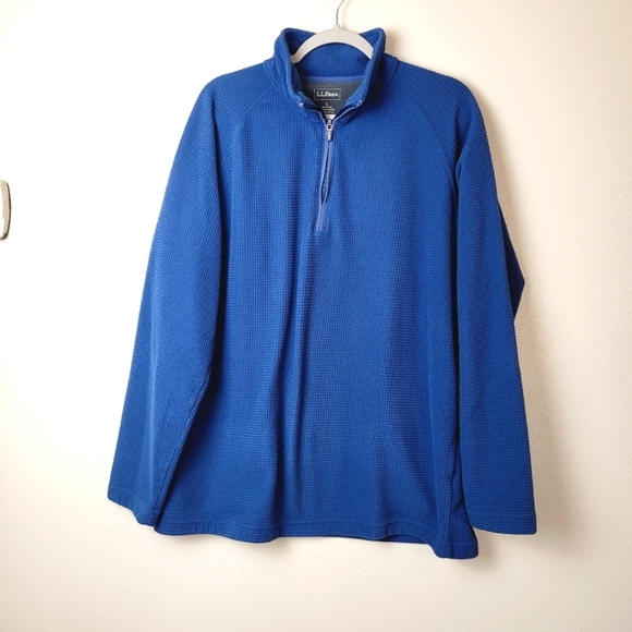 LL Bean Quarter Zip Navy Blue Waffle Longsleeve Pull Over Shirt Men's Large Tall - Picture 1 of 6